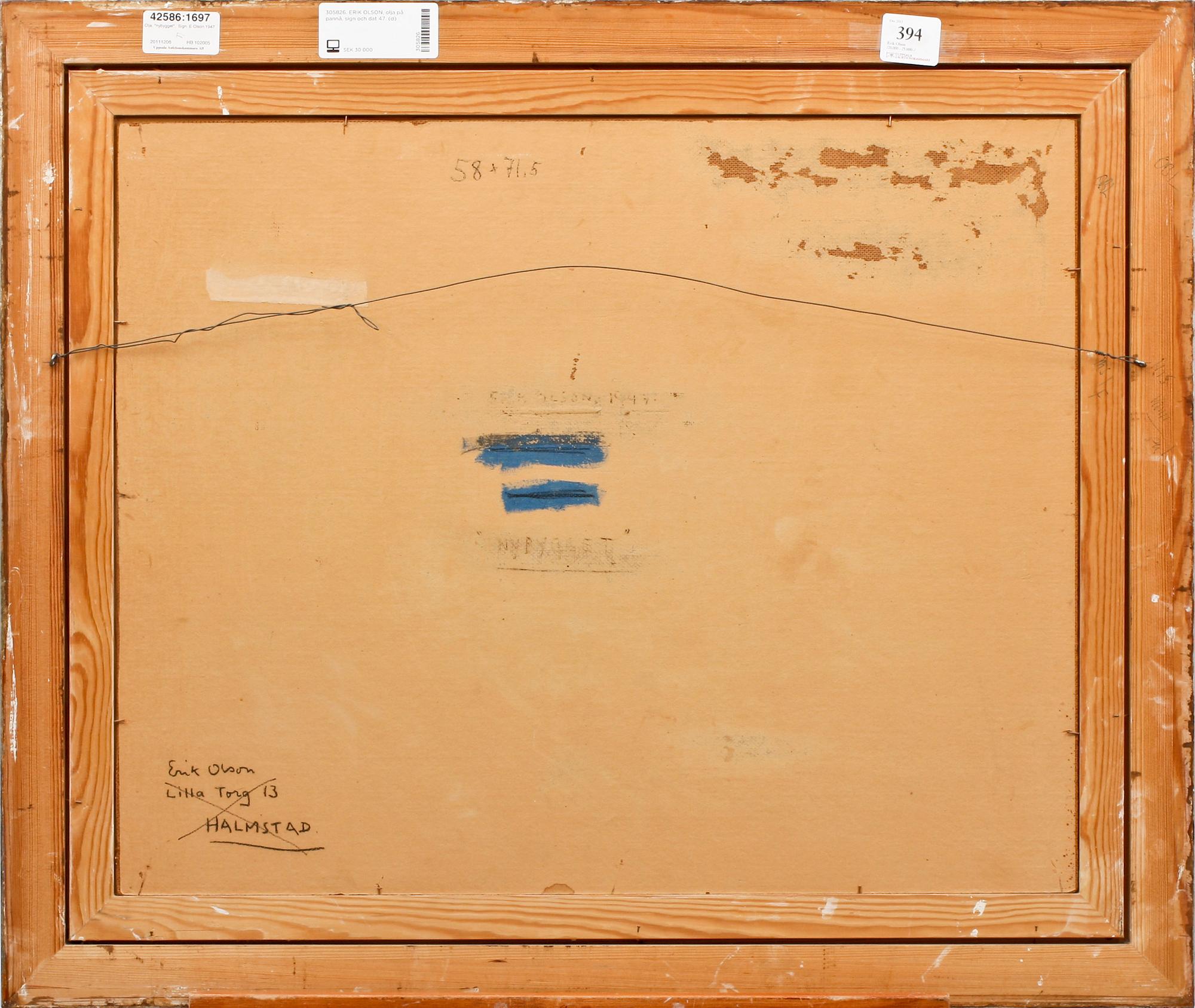 ERIK OLSON, olja på pannå, sign och dat 47.