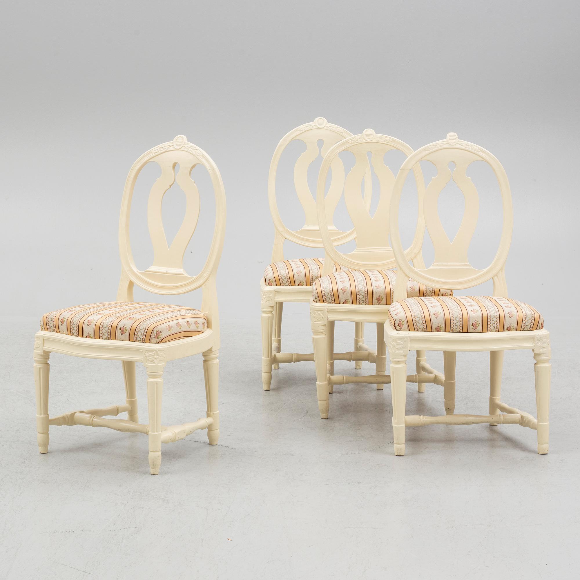 A set of four (2+2) Gustavian chairs, Stockholm, late 18th century.