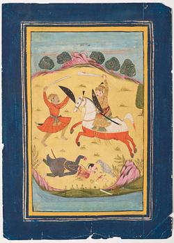 ALBUMBLAD, gouache med guld på papper. Indien, sent 1800-tal.