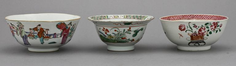 SKÅLAR, 3 st, porslin, Kina, 1700/1800-tal.