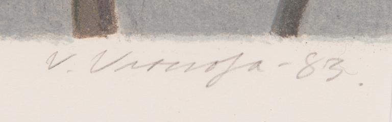 Veikko Vionoja, litografia, signeerattu ja päivätty -83, merkitty tait.vedos.