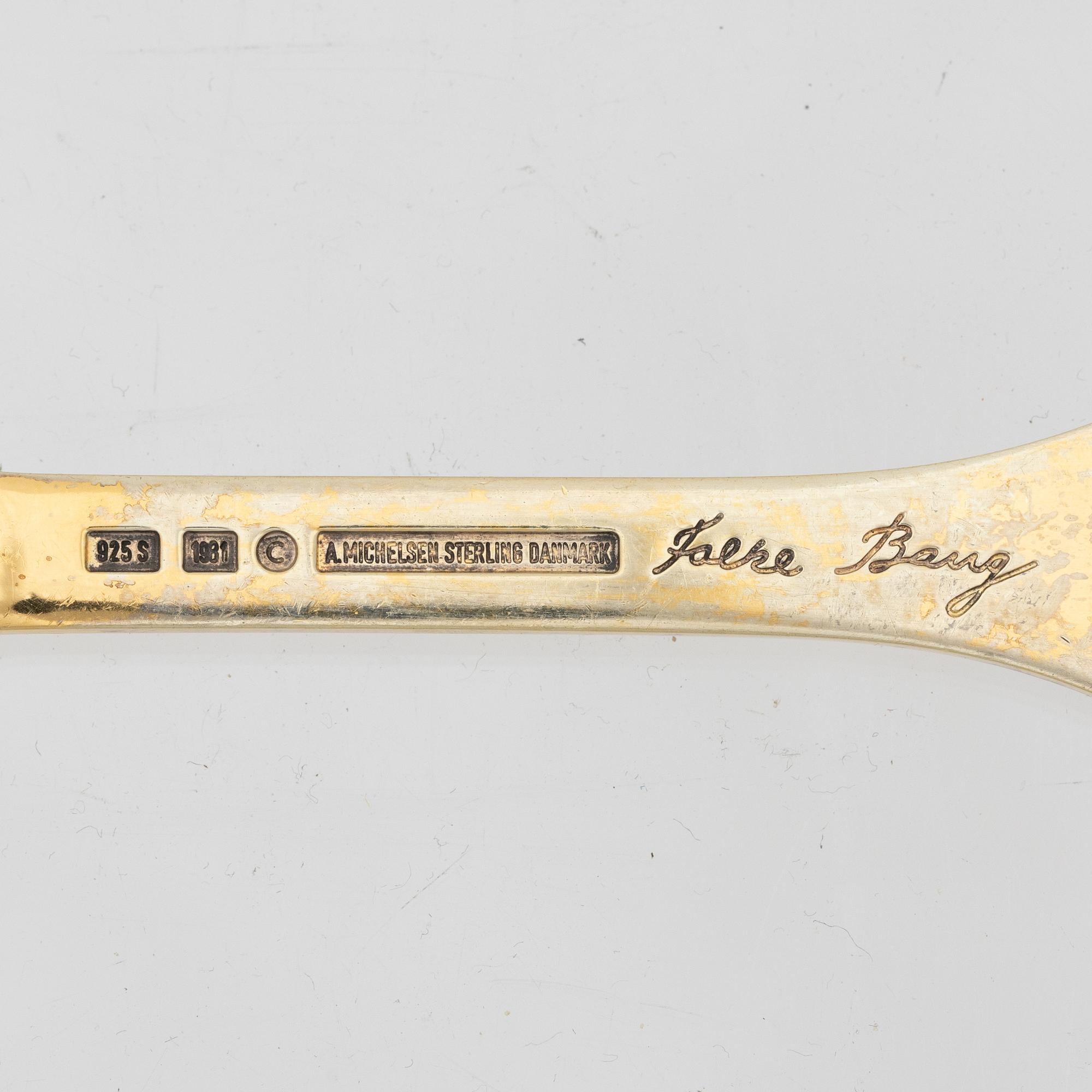 Danish Christmas cutlery/annual cutlery, 12 pieces, gilded sterling silver and enamel, Anton Michelsen and Georg Jensen,