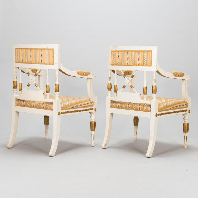 A pair of late Gustavian style armchairs, late 19th century.