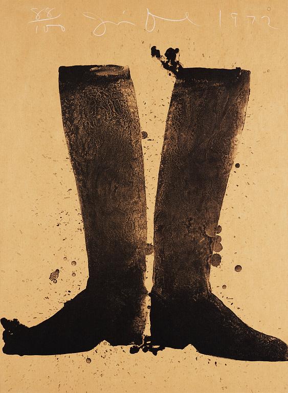 Jim Dine, "Silhouette black boots on brown paper".