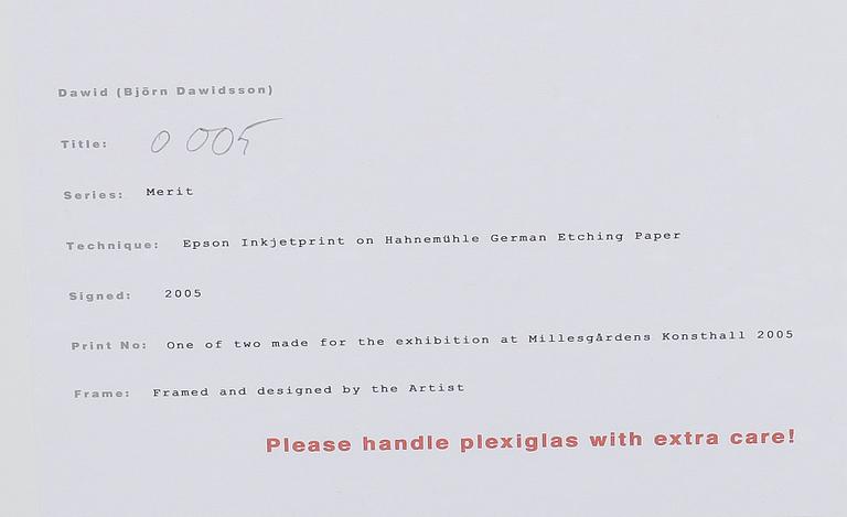 DAWID (BJÖRN DAWIDSSON), Inkjet print, sign o dat 2005, ett av två exemplar som skapats för utställningen "Merit".