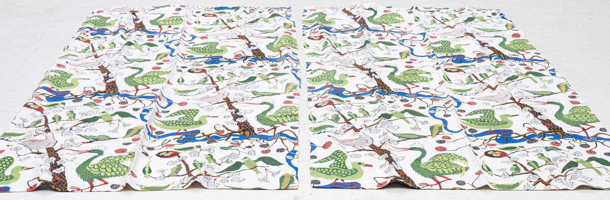 Josef Frank, gardiner, ett par, "Gröna fåglar", Firma Svenskt Tenn.