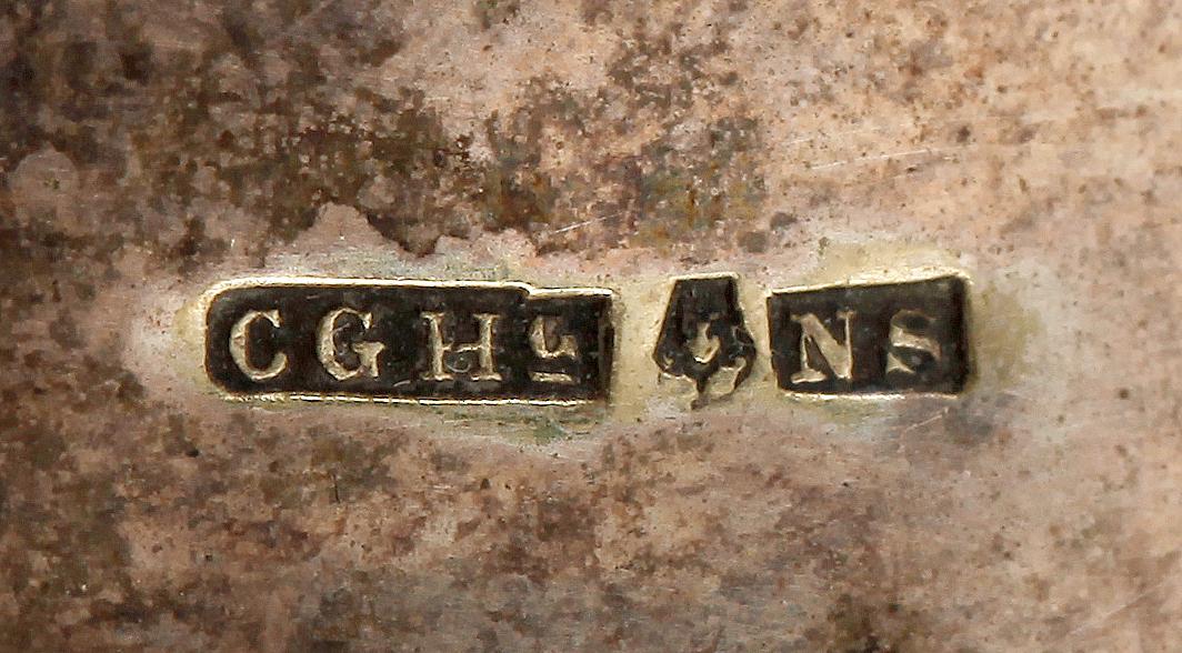 DRYCKESHORN, nysilvermonteringar, C.G. Hallberg, sent 1800-tal.