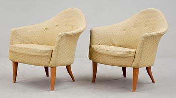 FÅTÖLJER, ett par, "Lilla Adam", Kerstin Hörlin-Holmquist, Nordiska Kompaniets verkstäder, Nyköping, 1950-tal.