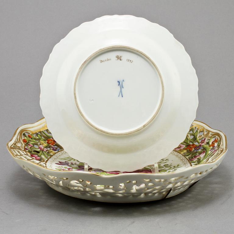 FAT samt ASSIETT, porslin, Meissen, 1800-talets andra hälft.