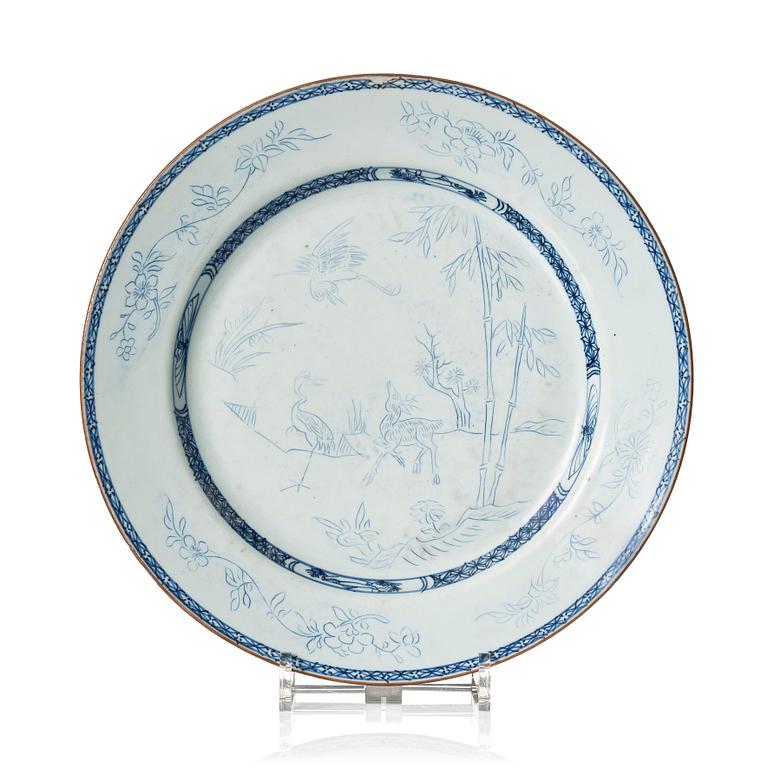 A blue and white dish, Qing dynasty, Yongzheng (1723-35).