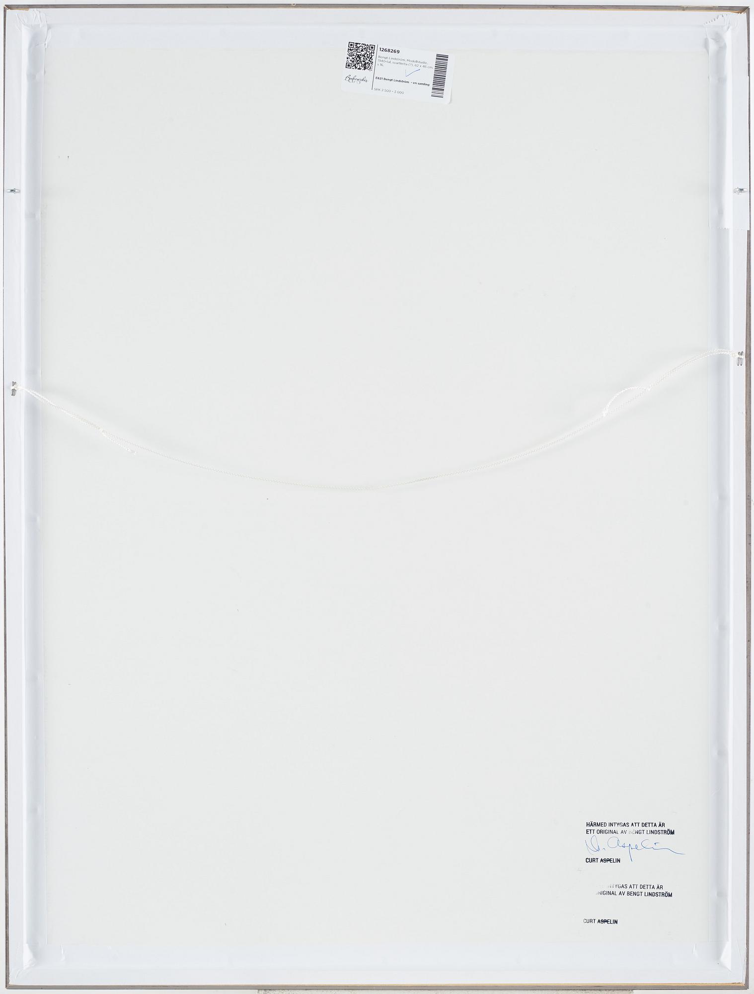 Bengt Lindström, tusch och kol på papper, stämpelsignerad, 1940-tal, intygad av Curt Aspelin a tergo.