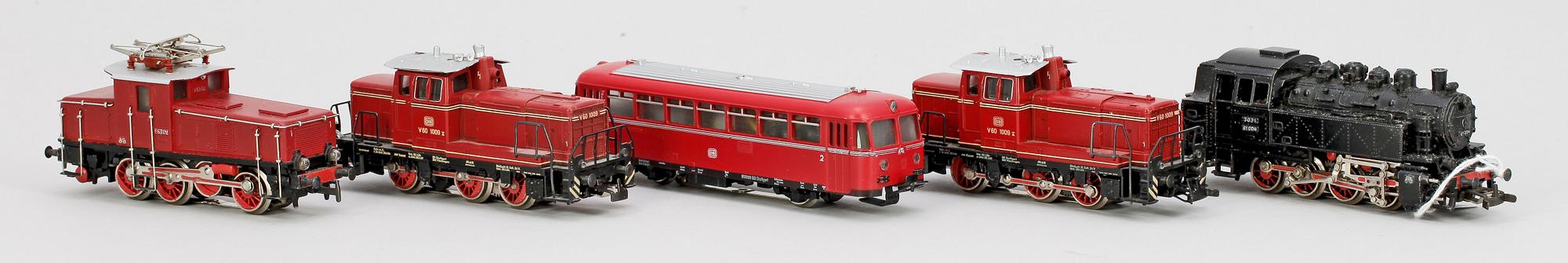 PARTI LOK, 5 st, Märklin H0 3064, 3031, 3001, 3065 och 3016, 1900-talets andra hälft.