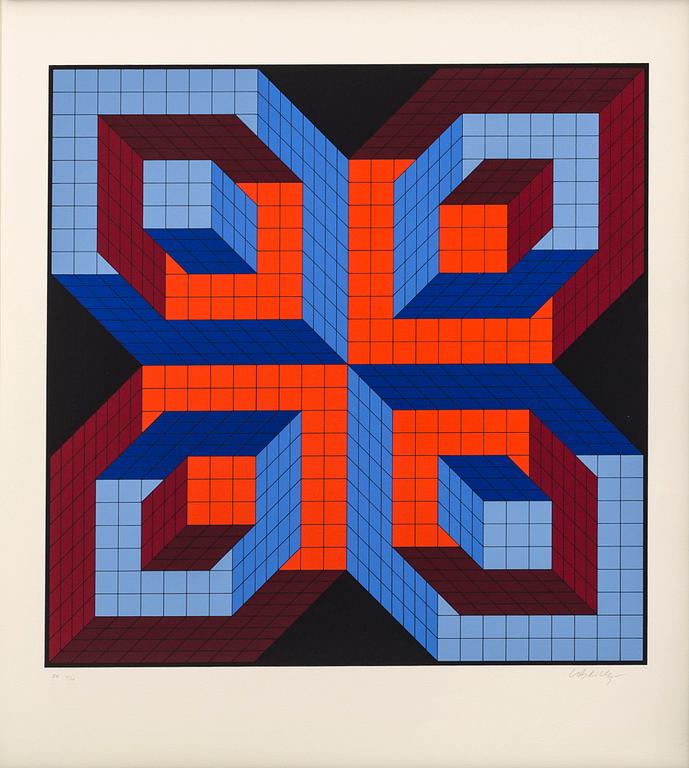 VICTOR VASARELY, "JALONS" SIX SERIGRAPH AND A PLEXIGLASS 'Optometri', NUMBERED EA 4/30 AND SIGNED.