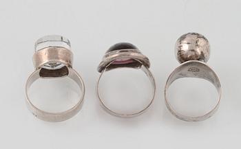 RINGAR, 3 st, silver, delvis danska stämplar. Vikt 19,0 gram.