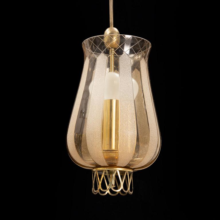 A Swedish Modern brass and glass ceiling light, 1940's.