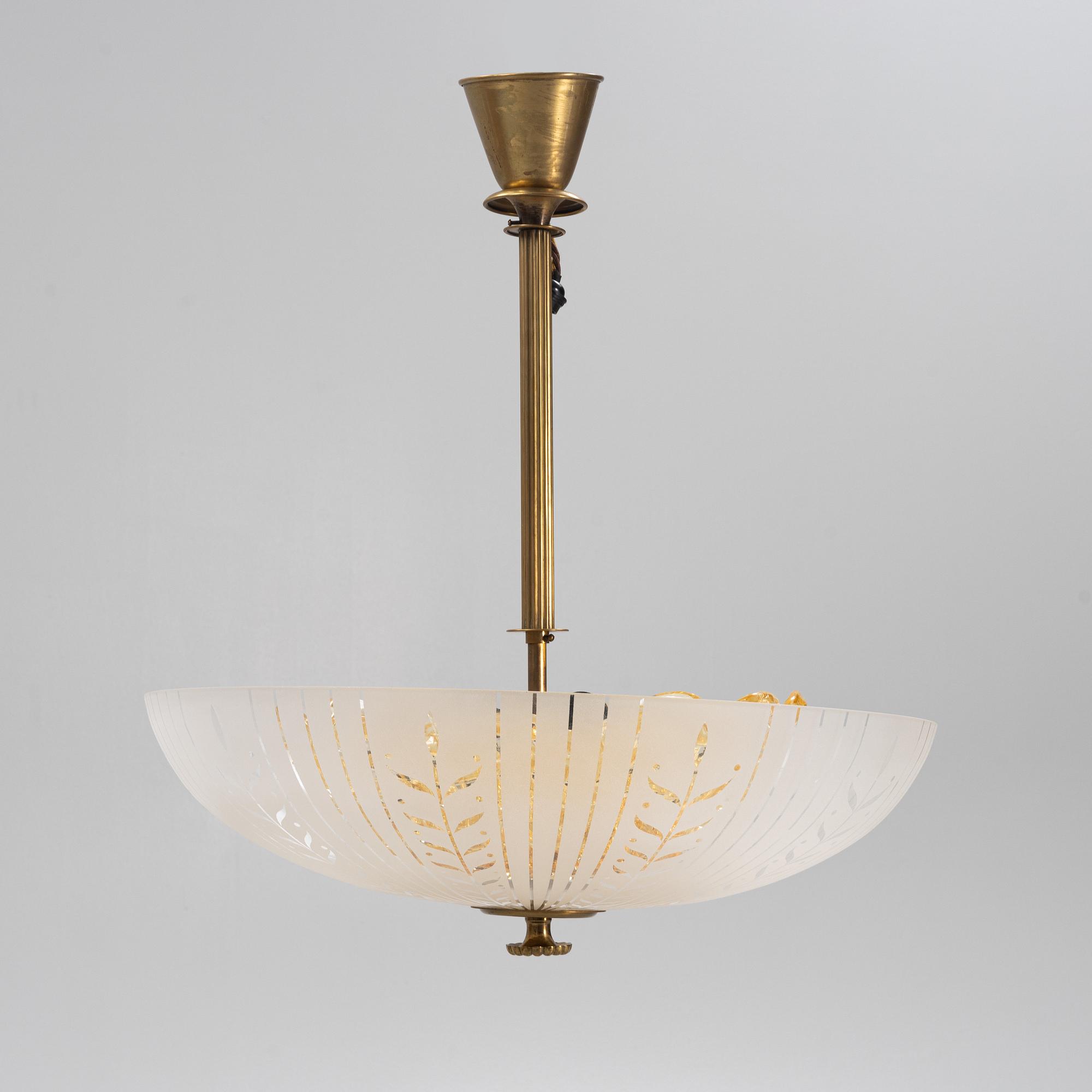 Taklampa, Swedish Modern, Orrefors, 1940-tal.
