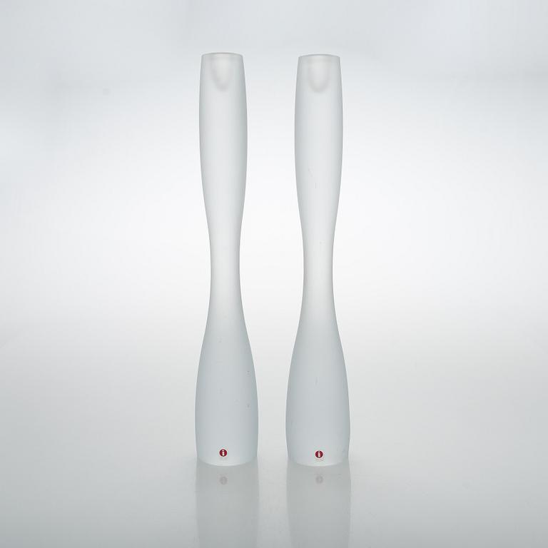 Timo Sarpaneva, a pair of 'Marcel' glass candlesticks, signed TS Iittala 2001 and TS.