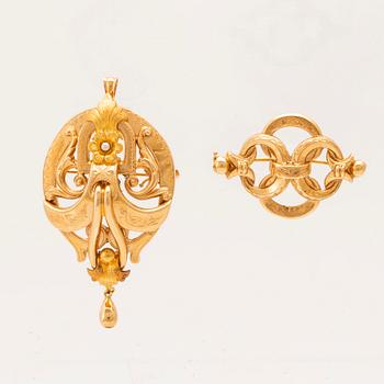 An 18K gold brooch and pendant with seed pearl 18K gold G. Dahlgren & Co Malmö 1952 and 1953.