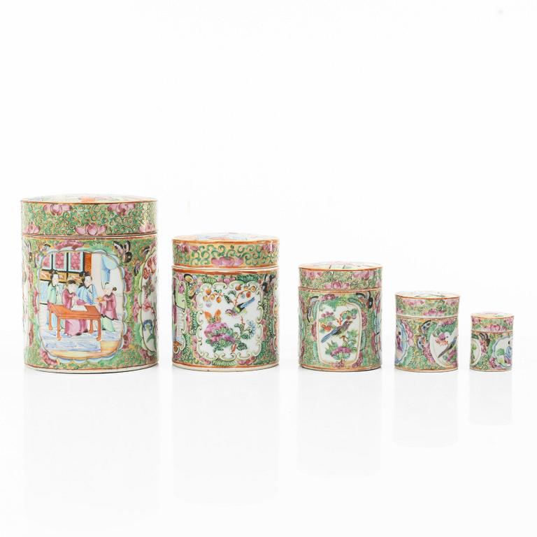 A five piece famille rose Canton box set, Qing dynasty, 19th century.