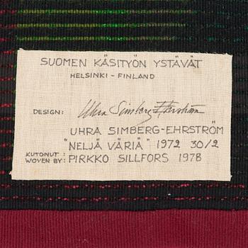 Uhra-beata Simberg-Ehrström, signeerattu ryijy/ryijymatto, Suomen käsityön Ystävät. Noin 143x125 cm.