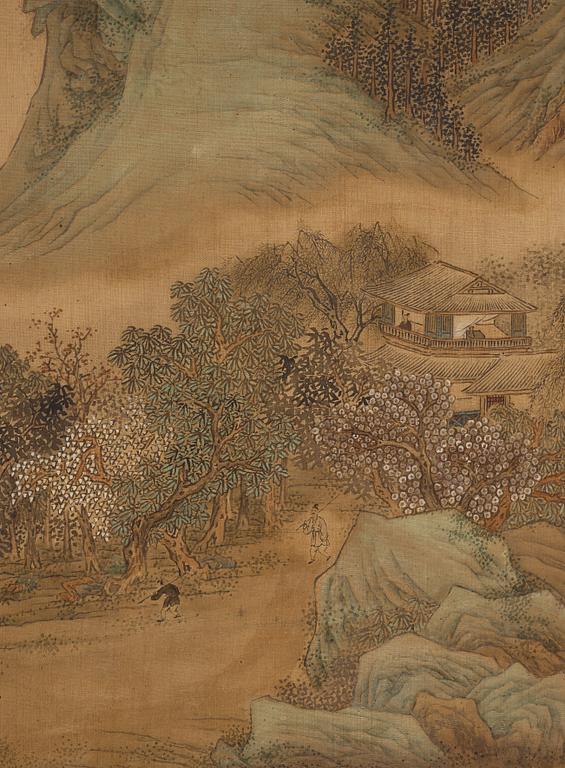 MÅLNING, flodlandskap i Wen Pengs (1498-1573) stil, Qingdynastin, 1800-tal.