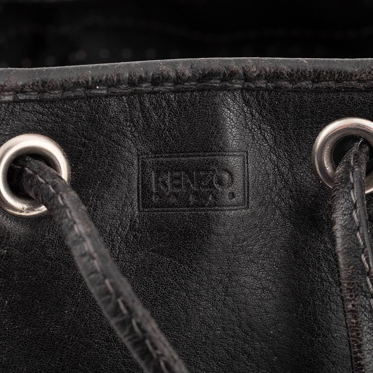 Kenzo, a black leather bucket bag.