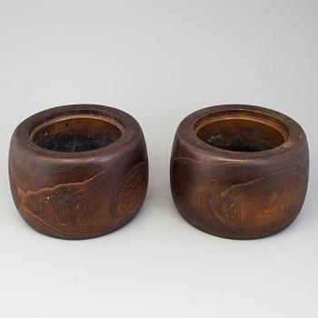 A pair of Japanese wooden flower pots, early 20th Century.