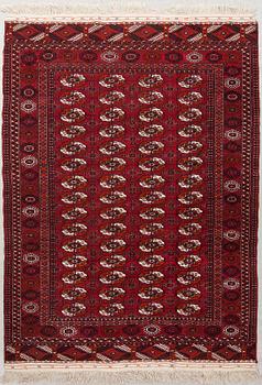 MATTA, old/semiantik, Tekke-Bochara, ca 226+6 cm slätväv/franssida x 165 cm.