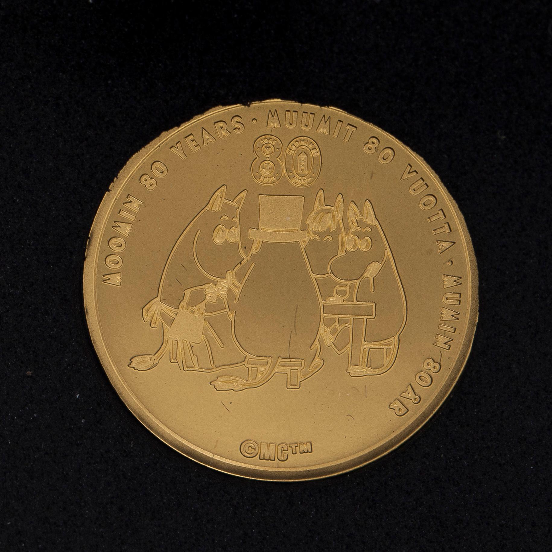 Coin, Moomin 80, gold 99.9%.