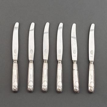 Six swedish silver knives, mark of Carl Gustaf Lundgren, Östersund 1867.