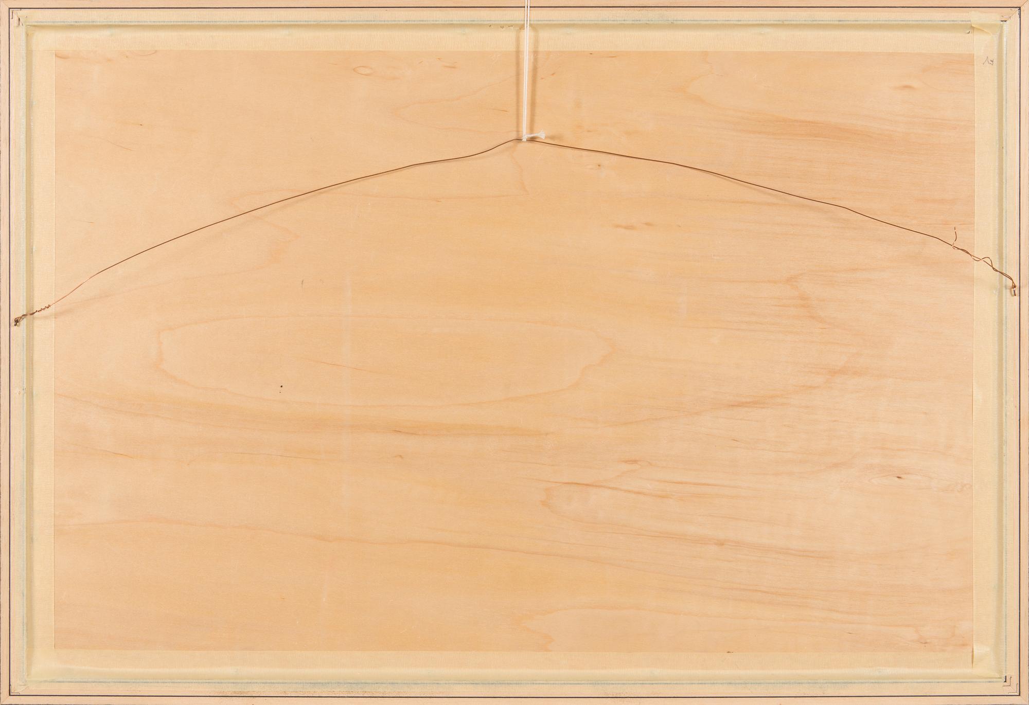 Birger Kaipiainen, teckning, grön tusch på plywood, signerad och daterad -46.