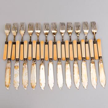 A 24-piece set of British EPNS salad cutlery from the early 20th Century.