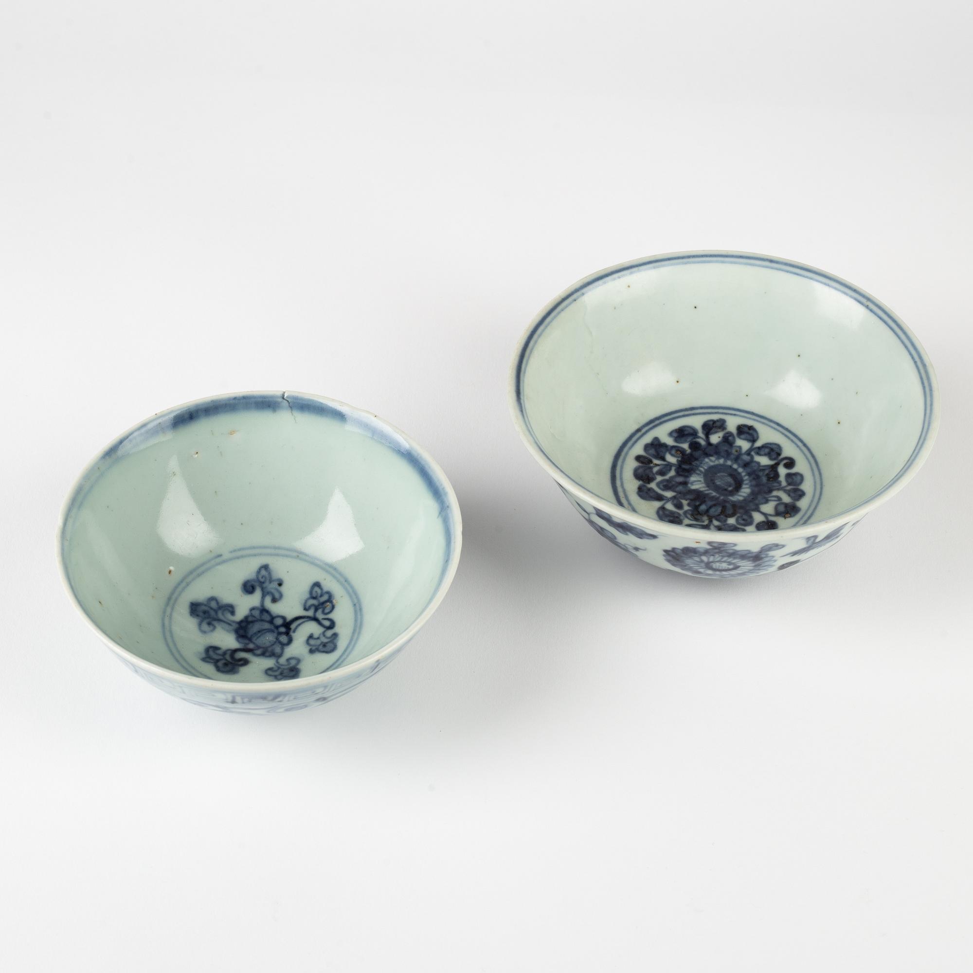 Two blue and white bowls for the South East Asian market, Ming dynasty (1368-1644).