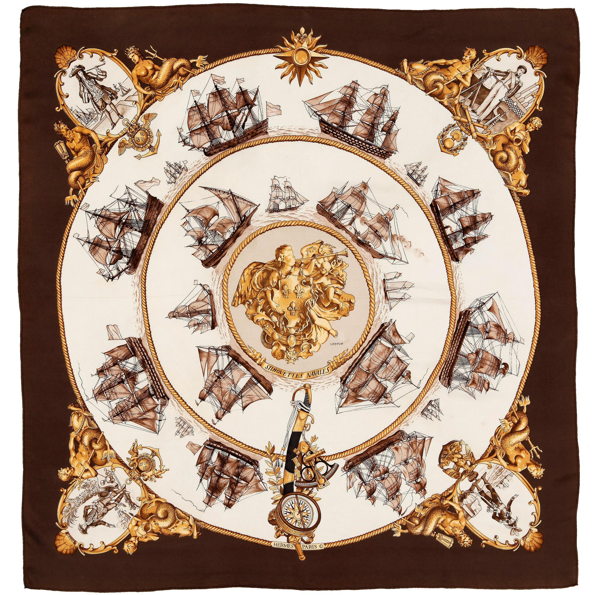 HERMÈS, silk scarf, "Silhouettes navales".