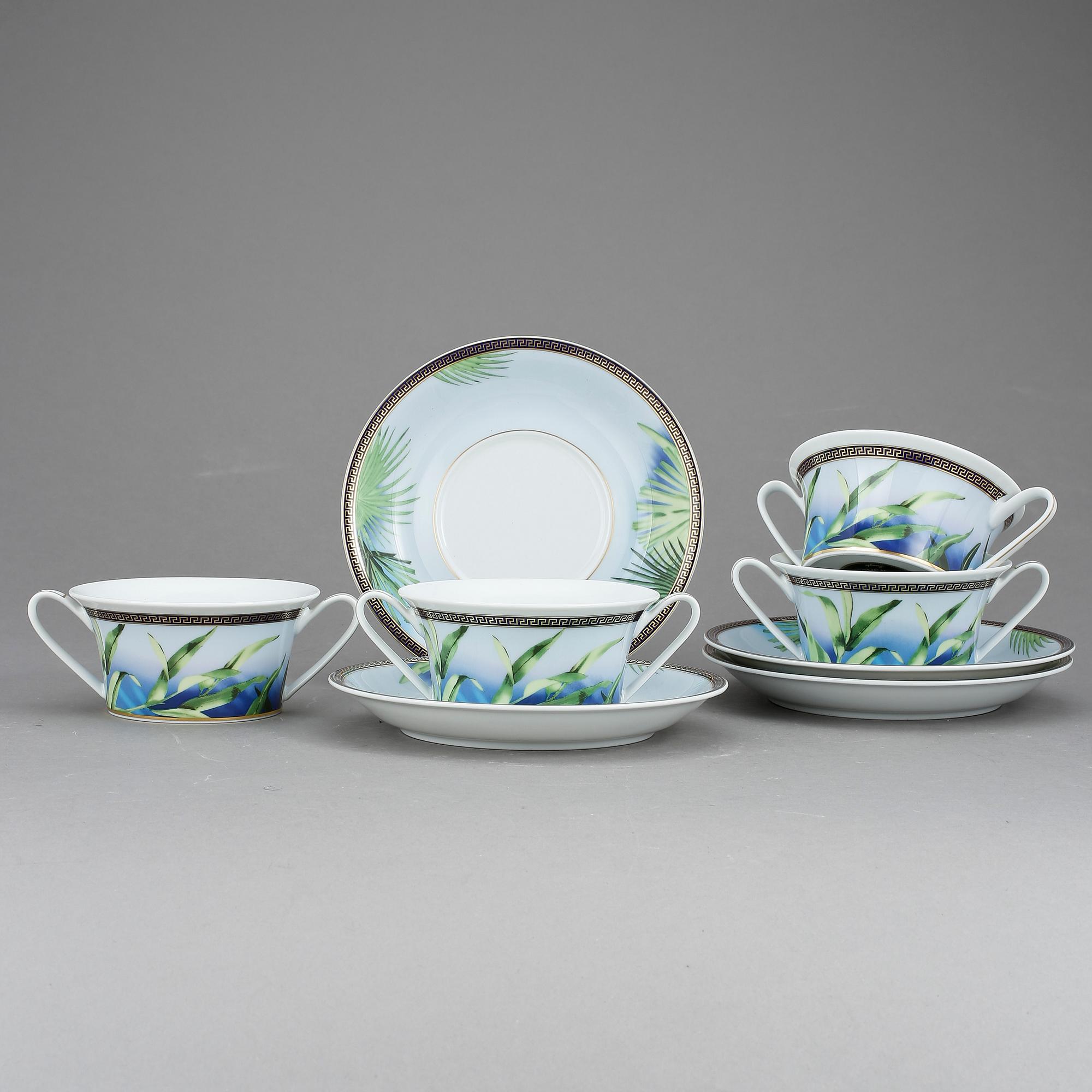 CHOKLADKOPPAR med FAT, porslin, 4 st, 'Jungle', Versace för Rosenthal.