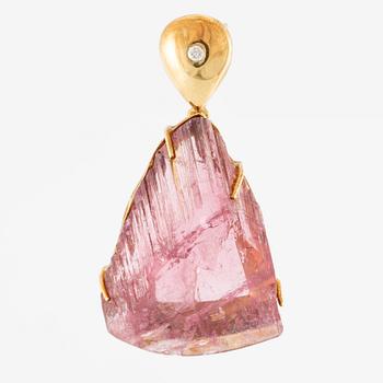 Pendant in 18K gold with pink tourmaline and brilliant-cut diamond.