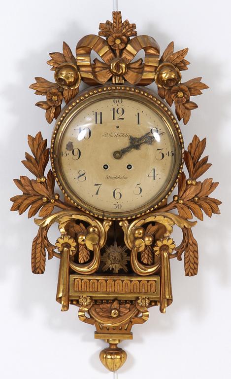VÄGGUR, gustaviansk stil, 1900-tal, urtavla märkt P. N Wohlin.