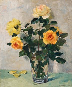 414. Olle Hjortzberg, Still life with yellow roses.