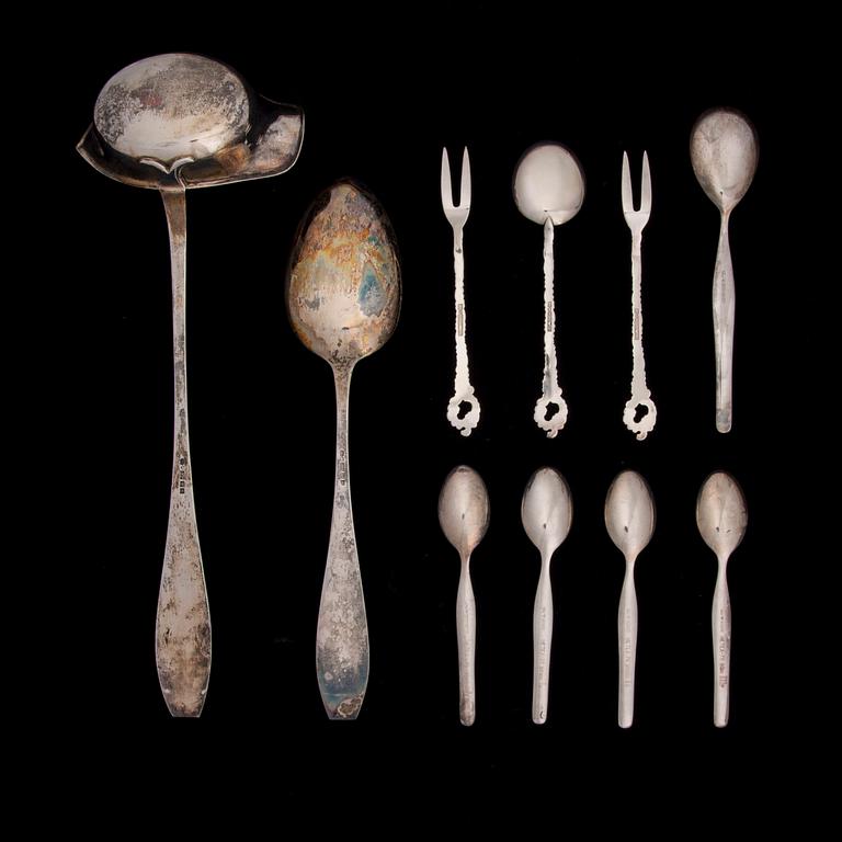 PARTI SILVERBESTICK, 10 delar, bl a Kultakeskus, 1950 samt -70-tal. Tot. vikt ca 321 g.