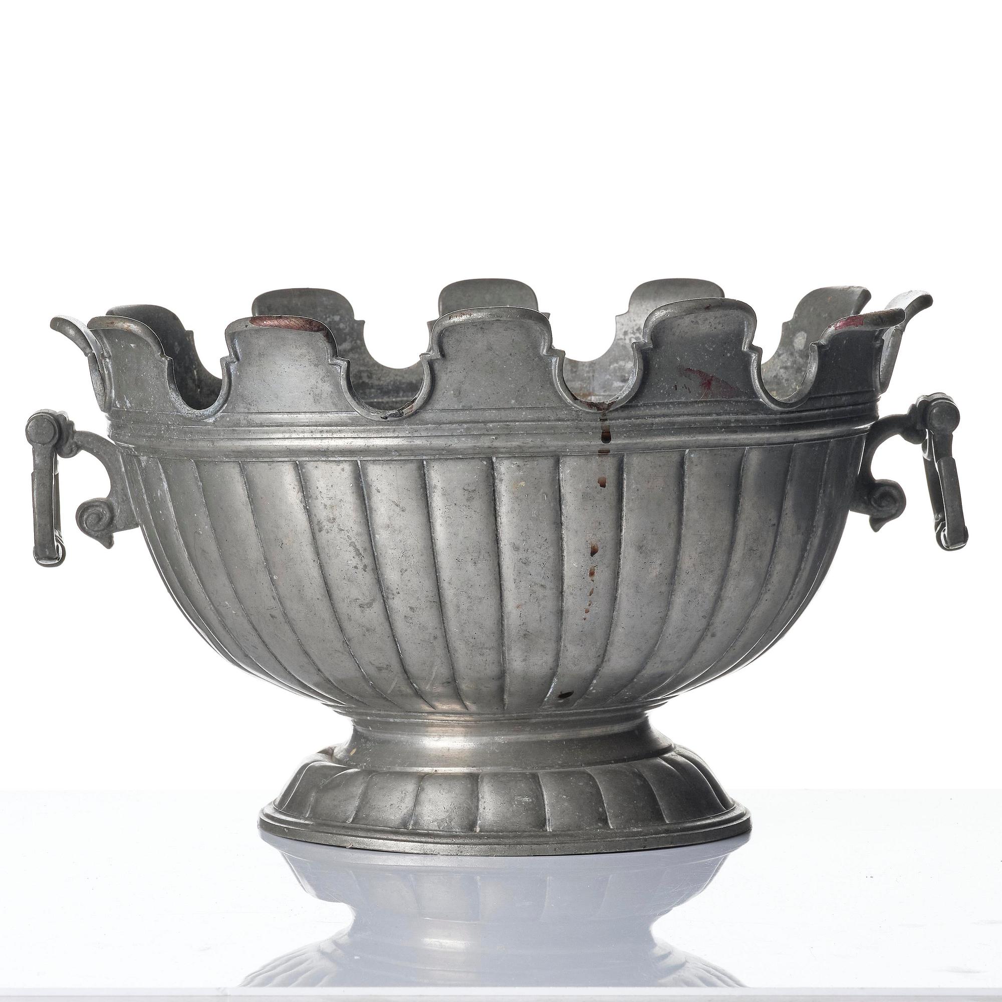 Wine cooler with underplate, probably Germany, 19th century, and platter, Sweden, 18th century. Baroque style.