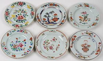 TALLRIKAR, 6 st, porslin. Kina, 1700-tal.