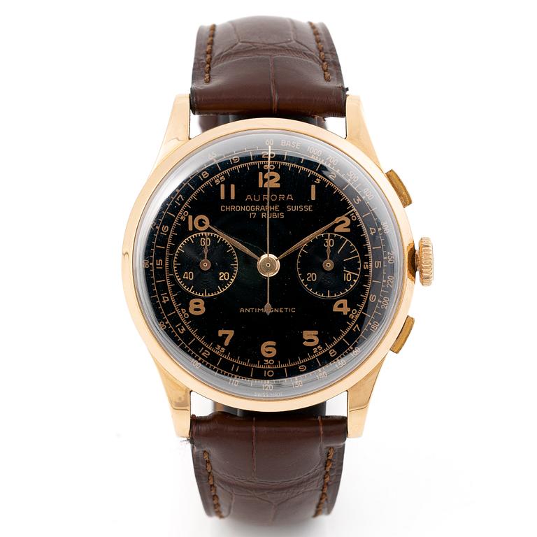 Aurora, "Chronographe Suisse Antimagnetic", armbandsur, kronograf, 37,5 mm.