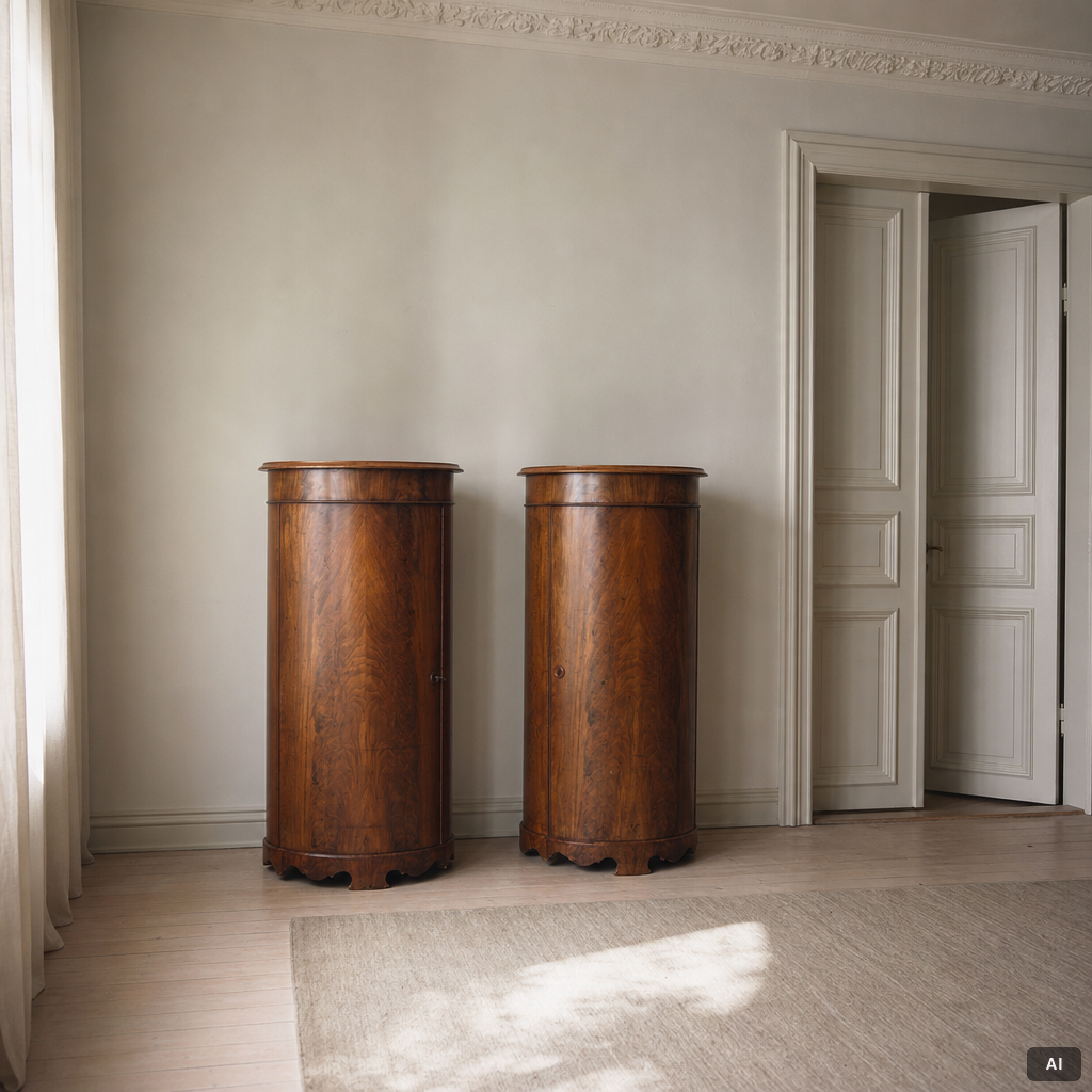 A pair of late Empire mahogany column cabinets, mid 19th Century.