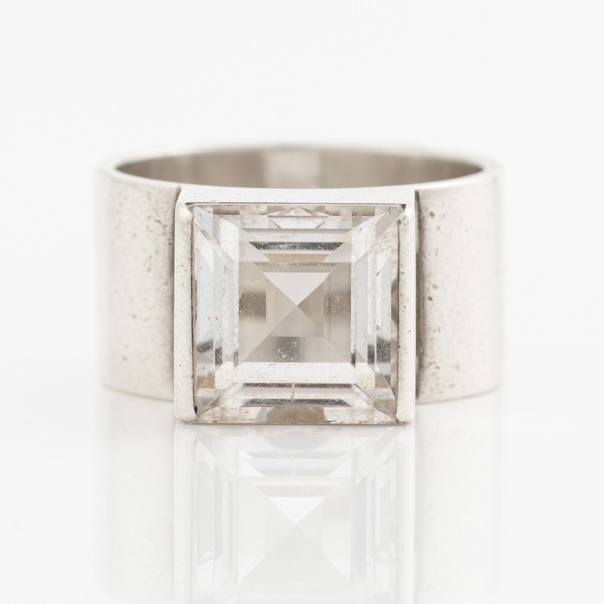 Wiwen Nilsson, ring, silver with step-cut rock crystal, Lund 1974.