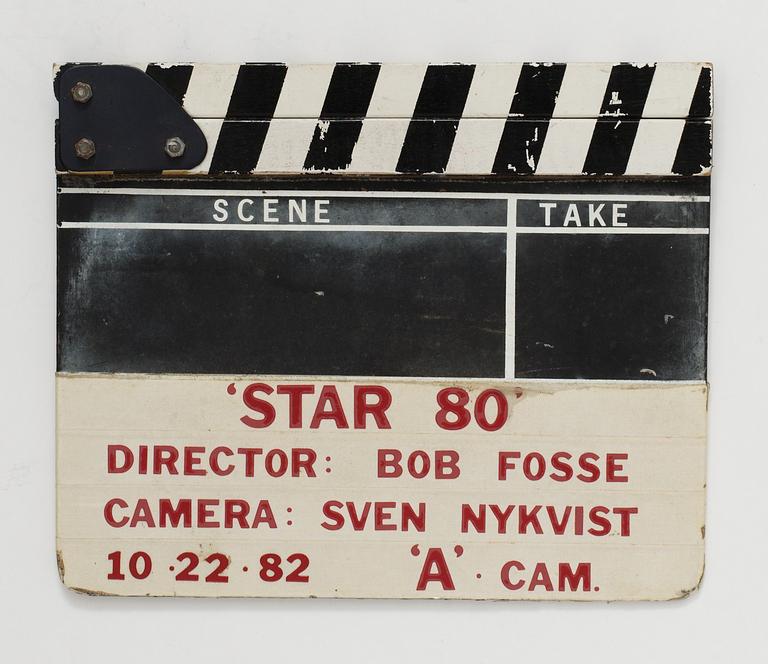 CLAPPER BOARD from the movie-making of the movie "Star 80", USA 1983. Director: Bob Fosse.