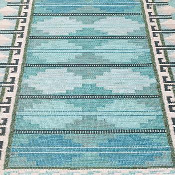 A carpet, flat weave, ca 203,5 x 138,5 cm, indistinct signature.
