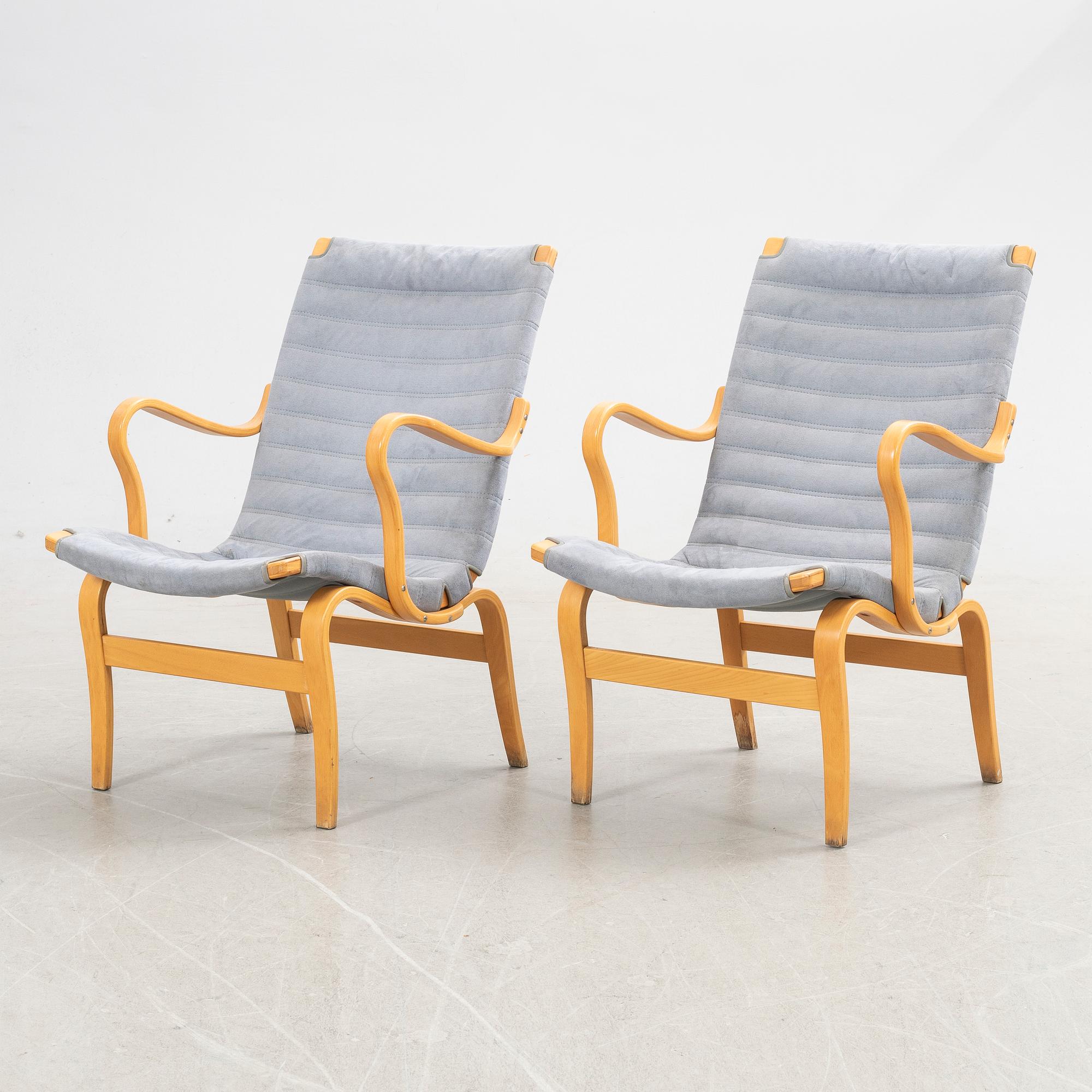 Bruno Mathsson, fåtöljer, ett par, "Eva", DUX, 1900-talets slut.