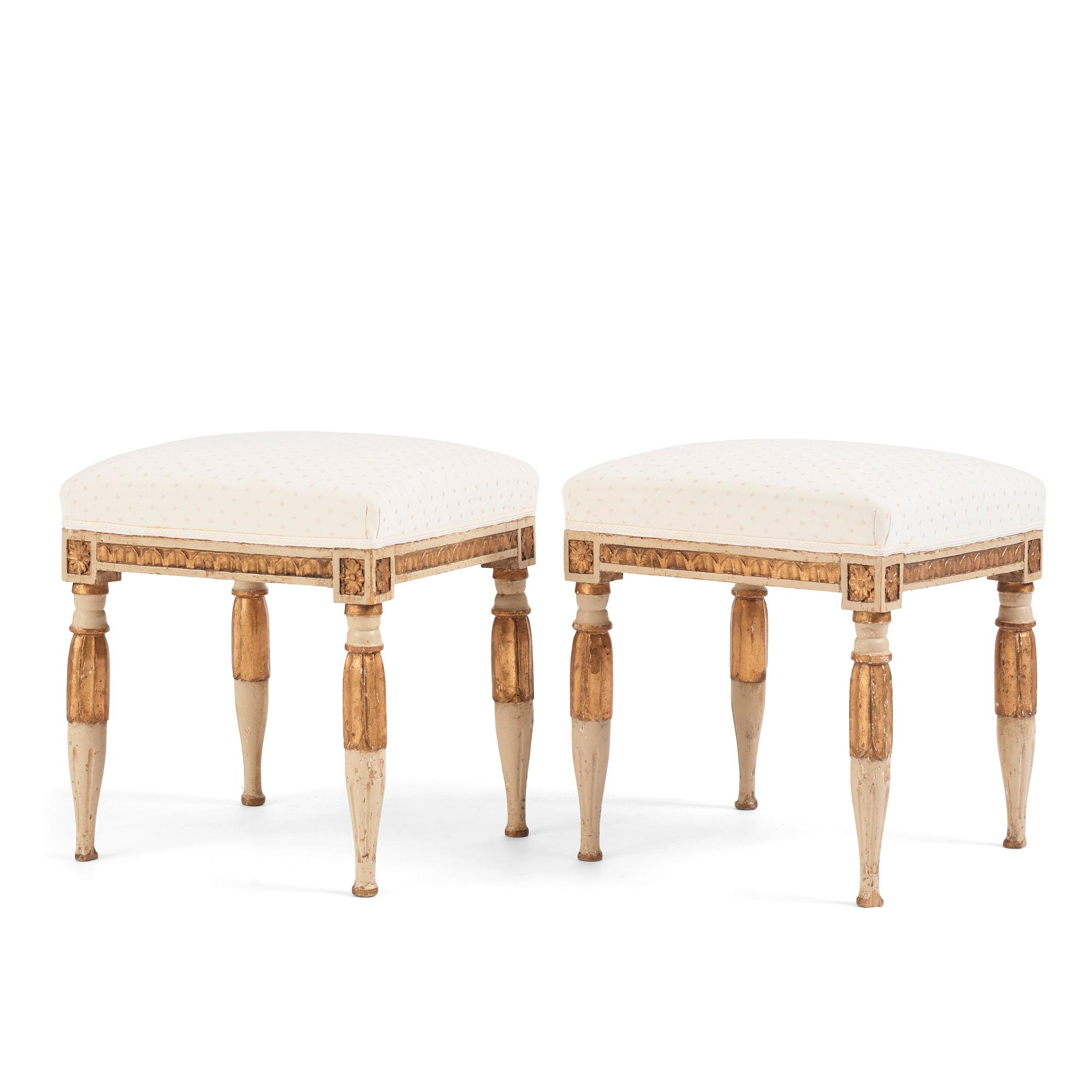 A pair of late Gustavians stools, late 18th century.