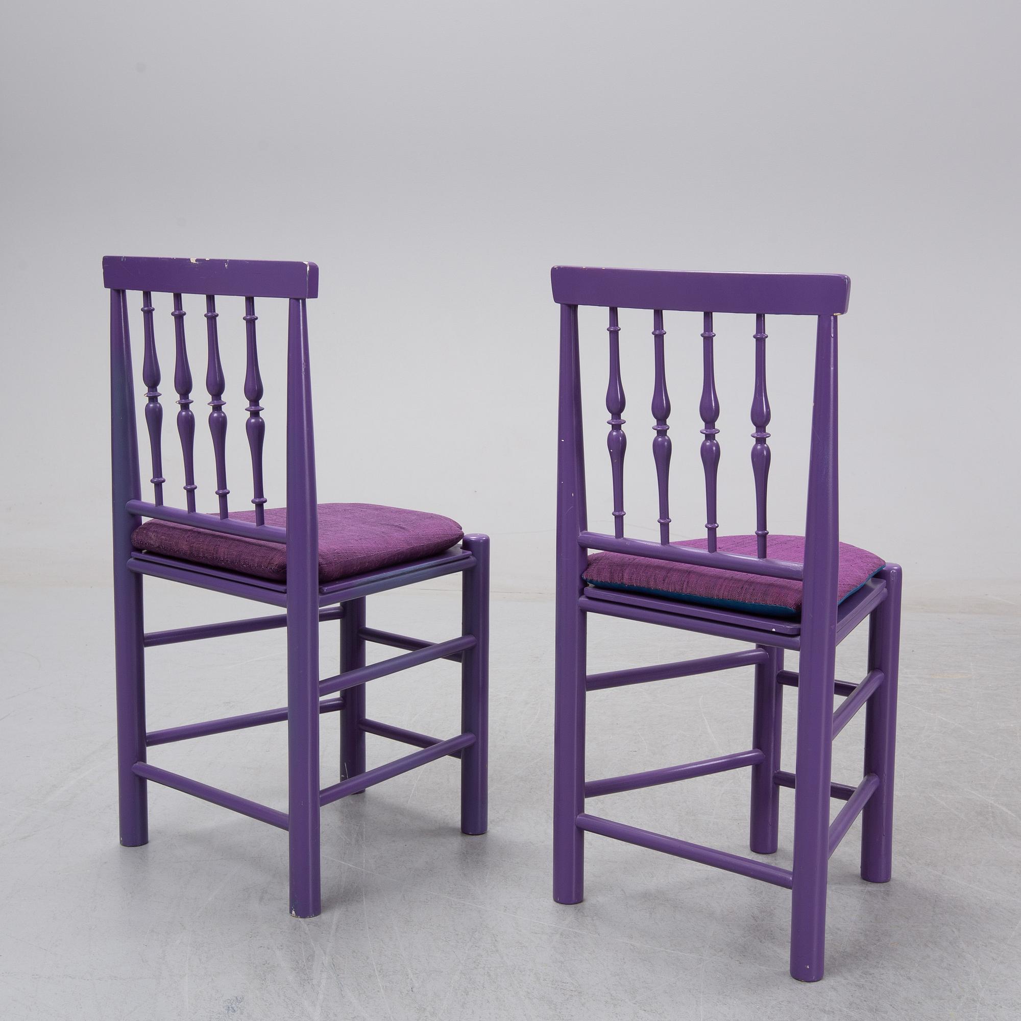 Björn Wiinblad, eight painted chairs, second half of the 20th Century.