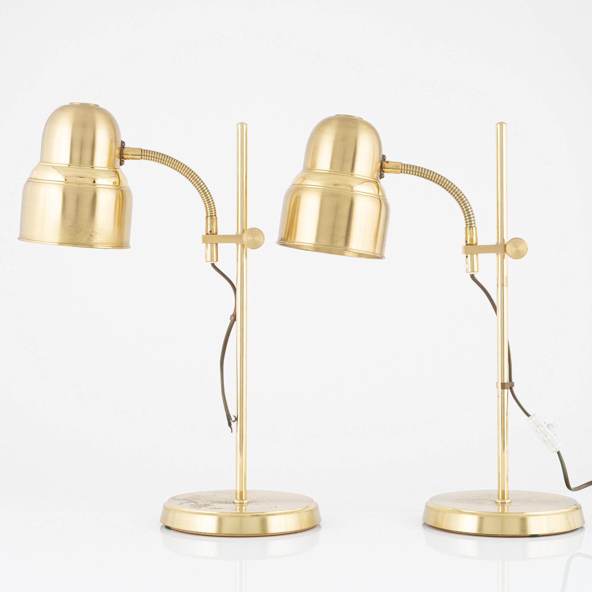 A pair of brass table lamps, Ewå, Värnamo, Sweden, second half of the 20th century.
